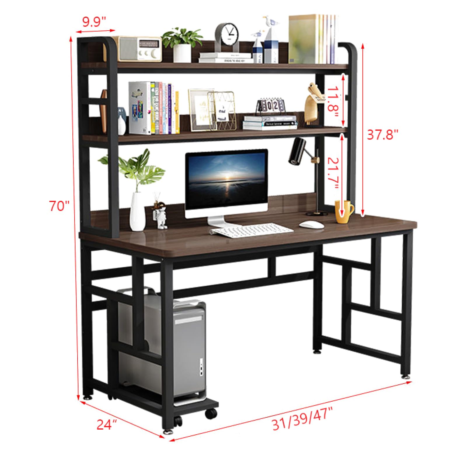 Amazon | ニッチと棚付きコンピューターデスク、工業用デスク、ホーム